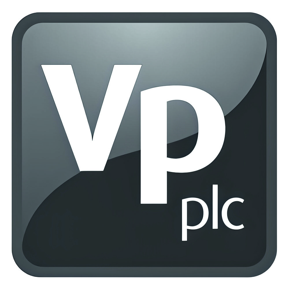 The VP PLC logo is a dark grey square with white lettering in the centre