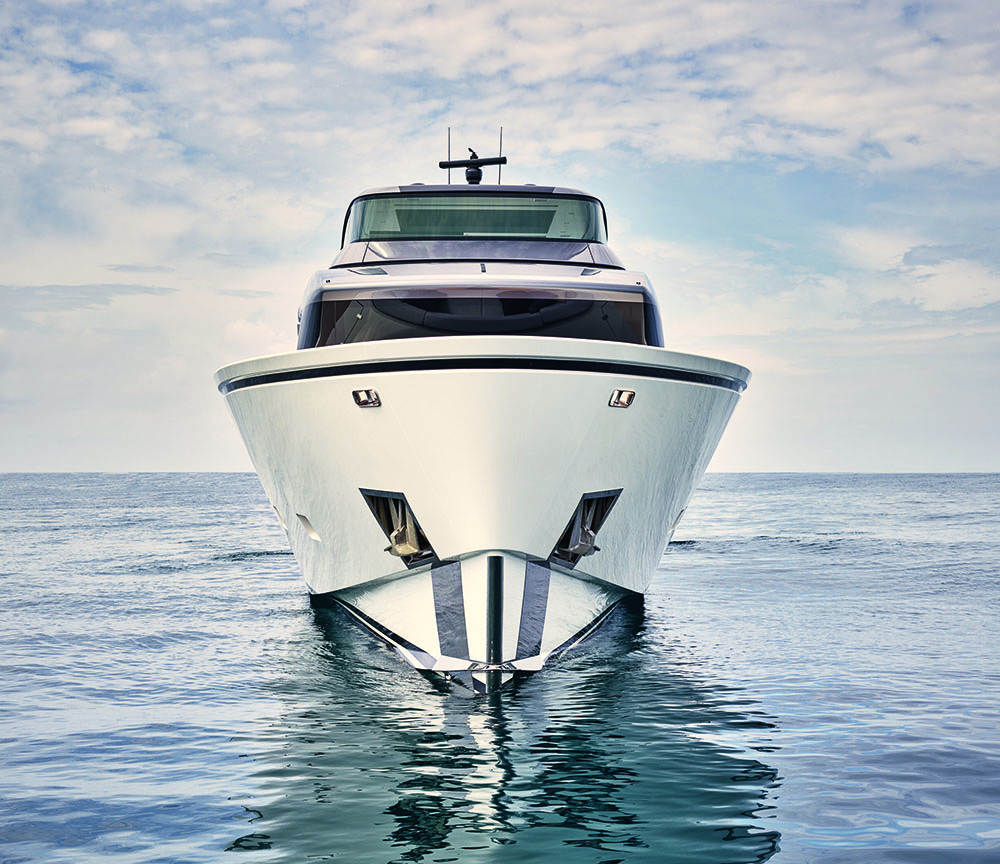Front view of a boat on the water