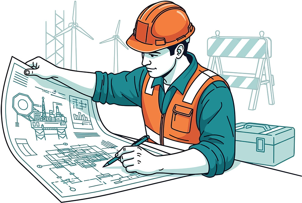 Illustration of a man in a construction hat