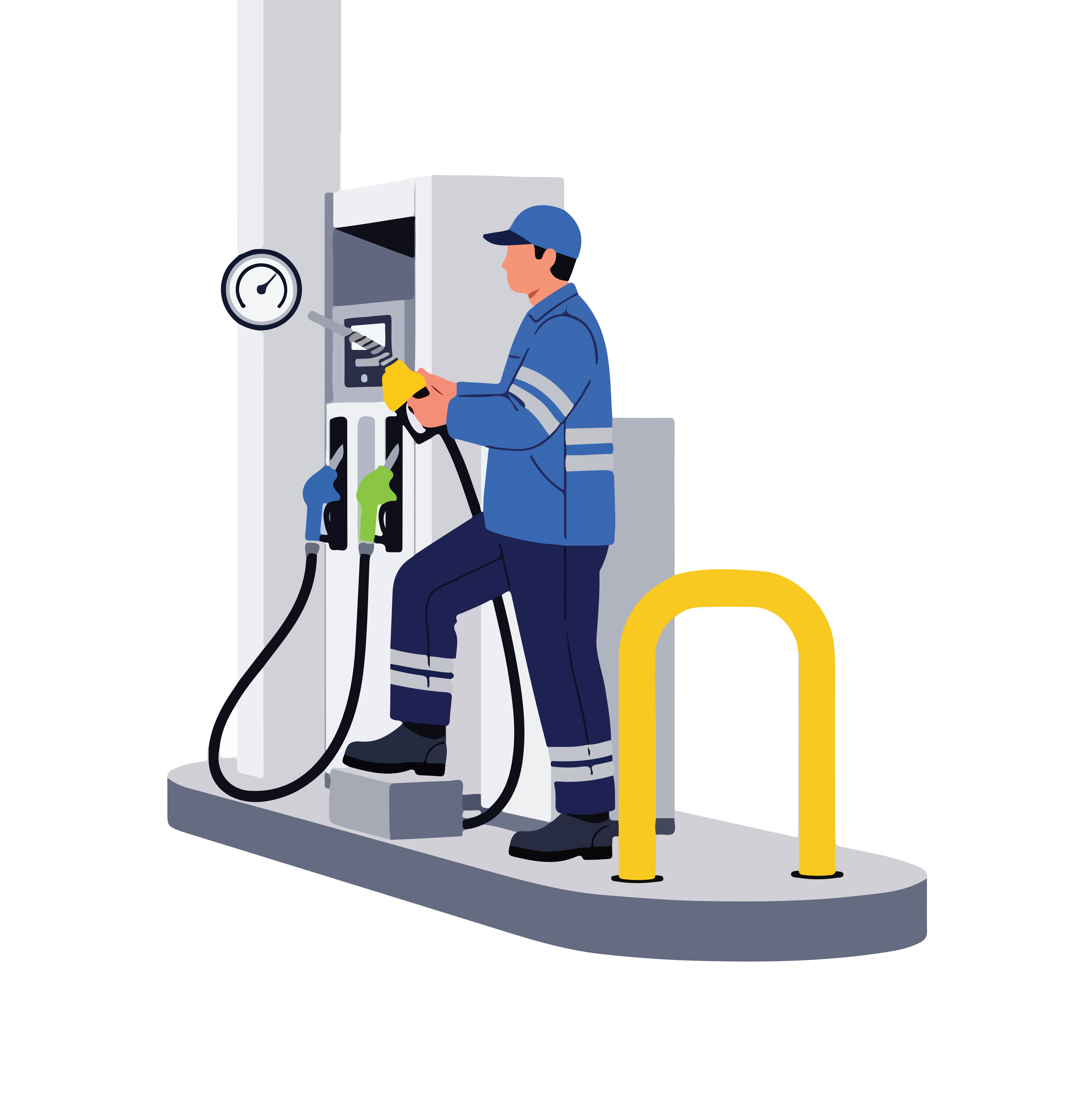 Illustration of a man at a petrol pump