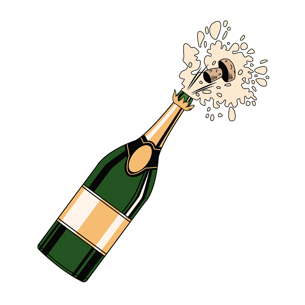 Illustration of a champagne bottle being popped