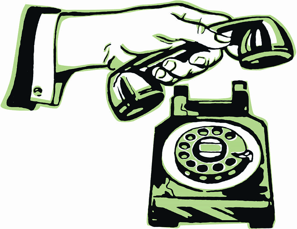 Illustration of a man's hand pickup the receiver of a rotary dial phone