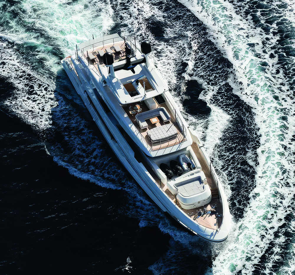 Overead view of a boat on the water