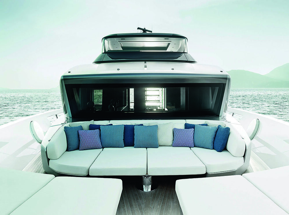 View of sofa on a deck of a boat