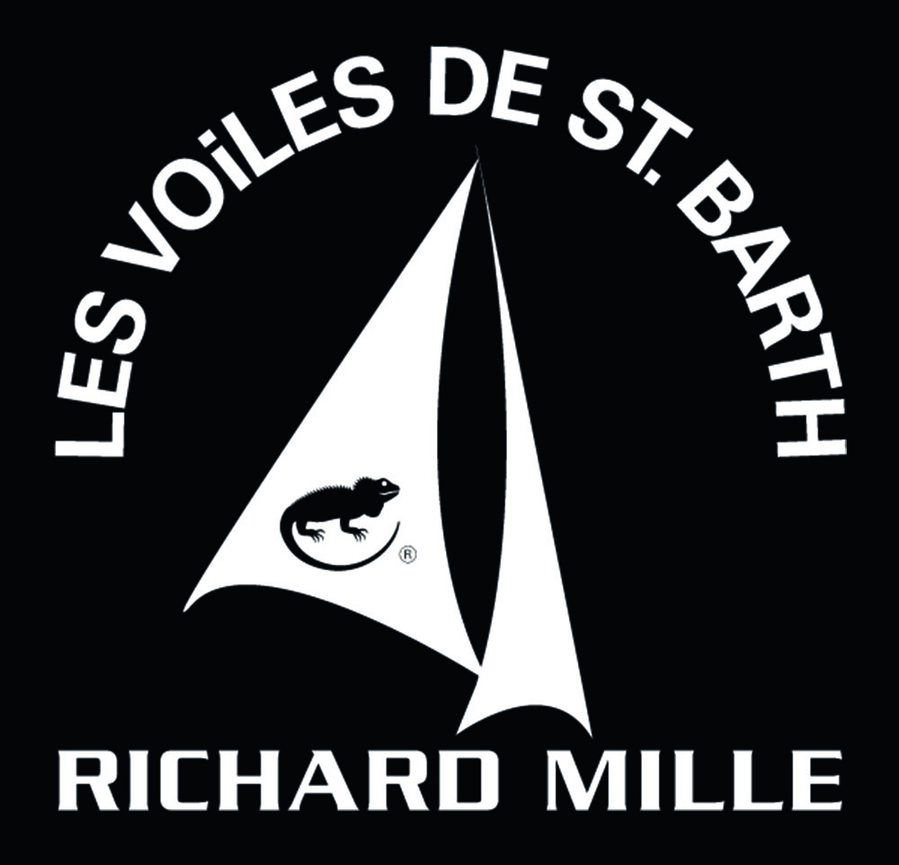 White logo that reads "Les Voiles de St Barth - Richard Mille" on a black background. In the centre is a white sail.