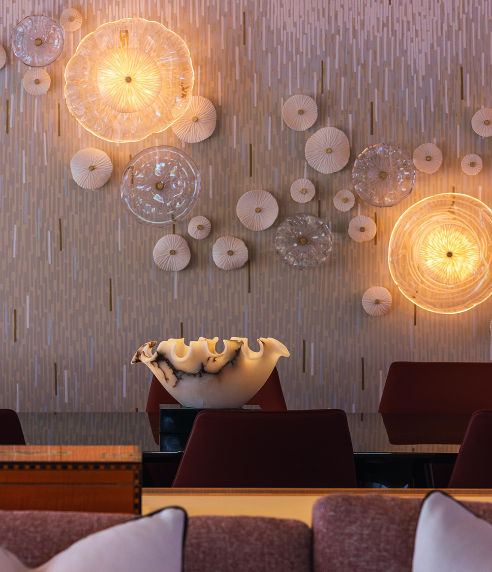 Abstract glass flower lights on the wall