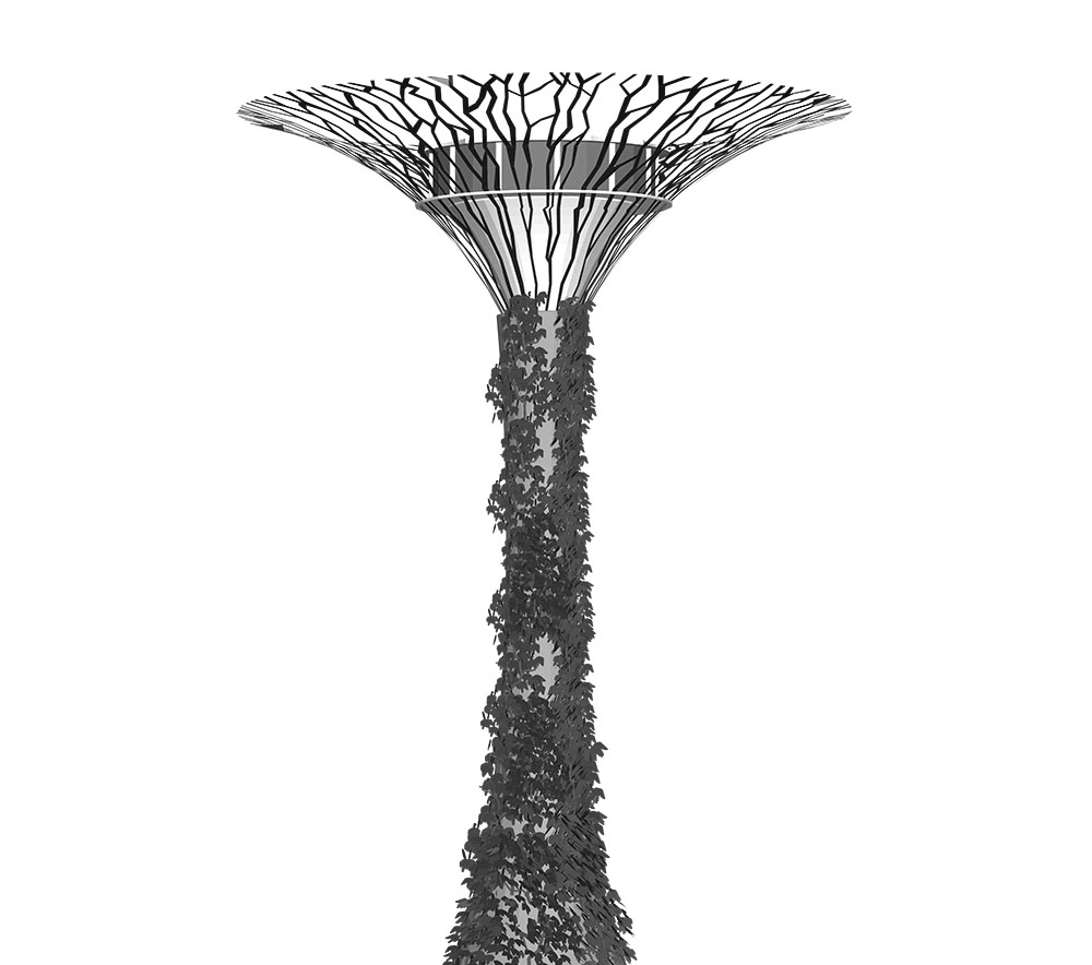 Pillar with ivy growing around it